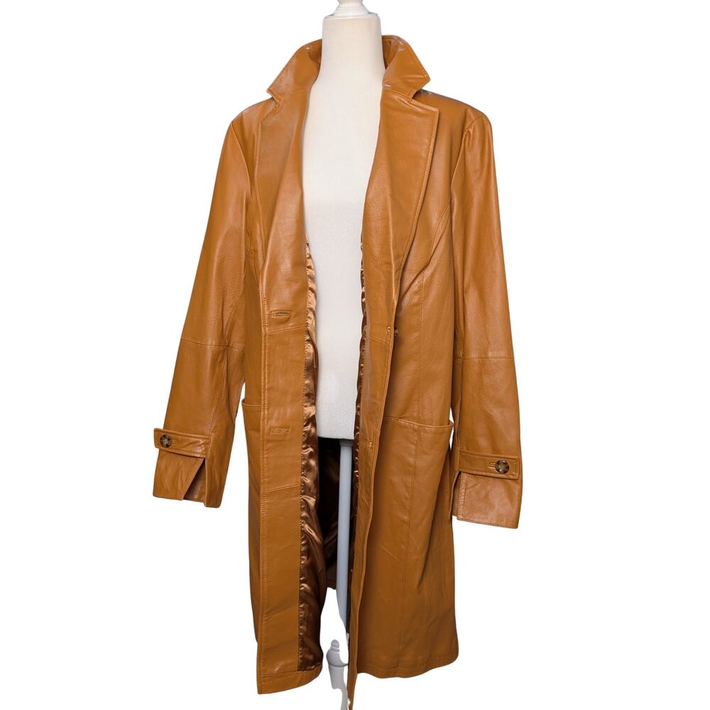 Chadwick's Genuine Leather Caramel Trench Coat - Size 18T - Picture 5 of 7